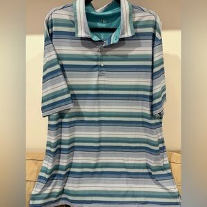 Hickey Freeman Blue and Green Striped Golf Polo Shirt — xxl
